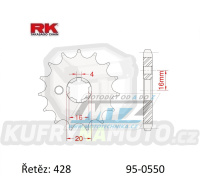 Kolečko řetězové (pastorek) 0550-16zubů RK - Yamaha DT80 LC + 105 Crypton R + T110 Crypton R + 115 Crypton R + 135 Crypton X