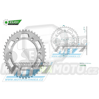 Rozeta řetězová (převodník) Dural 0822-44zubů ESJOT 51-32043-44 - barva stříbrná - Husqvarna CR+WR+TC+TE+WRE+TXC+SM+SMR + Suzuki DR350+DRZ400 + Cagiva WMX + Gas-Gas EC+ECF+XC+Ranger + Beta RR + Sherco SE+SEF + Rieju MR+XC+Ranger