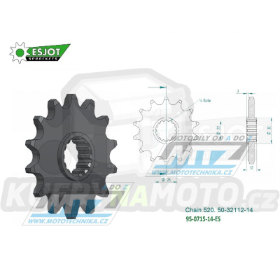 Kolečko řetězové (pastorek) 0715-14zubů ESJOT 50-32112-14 - Gas-Gas EC200+EC250+EC300 + ECF400+ECF450+EC515 + FSE400+FSE450+SM400+SM450+SM515