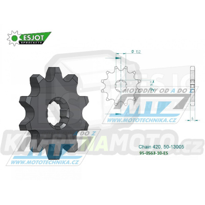 Kolečko řetězové (pastorek) 0563-10zubů ESJOT 50-13005-10 - Yamaha DT50+RD50+DTR50 + Suzuki RM50+RM60+TS50 + GT50+GSXR50 + PV50+OR5+JR50+LT50 + AP50+AC50+ALT50 + RV50+FR50+DR50+ZR50 + R70+R80+M75+S75 + Kawasaki KDX50