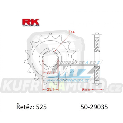 Kolečko řetězové 29035-15zubů RK - Benelli 1130 Café Racer + 1130 TNT + 1130 Tornado TRE + 1130 TRE + 752 S ABS + 900 Tornado