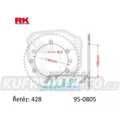 Rozeta ocelová (převodník) 0805-48zubů RK - Suzuki DR125 SM / 08-13 + TSX125 LC (TS125X) / 84-91 + TSR125 (TS125RK) / 89 + TSR125 (TS125R) / 90-96 + RM100 / 79-82