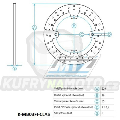 Kotouč brzdový (220/55/4D) - MBK Skyliner125 / 98-10+Skyliner150 / 98-02+Skyliner180 + Yamaha YP125 Majesty / 98-09+YP150 Majesty / 98-02+YP180 Majesty / 03-06