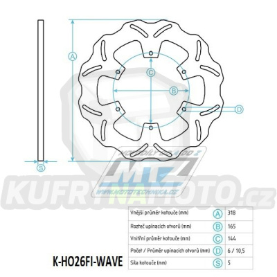 Kotouč brzdový (318/144/6D) - Honda VF250 Twin Magna / 97+NT650 Hawk / 88-90 + NTV650 Revere / 89-98+VF750C Magna / 94-03 + VT750 Shadow / 94-07+ST1100 / 96-01+VT1100 Shadow / 92-98