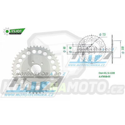 Rozeta řetězová (převodník) Dural KTM50B-45zubů ESJOT 51-12200-45 - barva stříbrná - KTM 50SX Pro Senior LC / 03-13