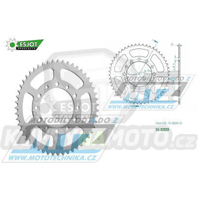 Rozeta řetězová (převodník) Dural 32029-51zubů ESJOT 51-32029-51 - Kawasaki Eliminator 500+Z500 / 24 + Suzuki GSXR1000 ABS 520 Conversion / 17-21