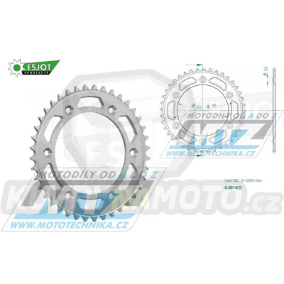 Rozeta řetězová (převodník) Dural 0897-40zubů ESJOT 51-32065-40 - barva stříbrná - KTM 125SX+ 250SXF+360EXC+400EXCF+300XC+450XCF+440MX+790 Adventure+620 EGS+690 Duke+125LC2 +350LC4+525SMR+690SMC + Husaberg TE250+FC350+FE450+FS450+ FX450 + Husqvarna F