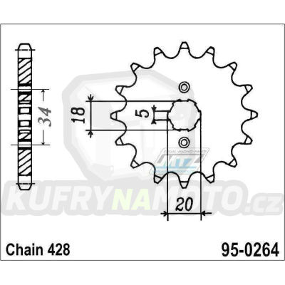 Kolečko řetězové (pastorek) 0264-14zubů MTZ - ESJOT 50-15014-15 - Honda C90Z + CE90 + CBZ125 + EZ90 Cub + CB175K + XLR250R3 + XLR250 Baja + XLR250R + Kymco 125 Pulsar + 125 STR + Gilera 125 Cougar + Yamaha DT125Z + DT200R + Derbi 125 Senda